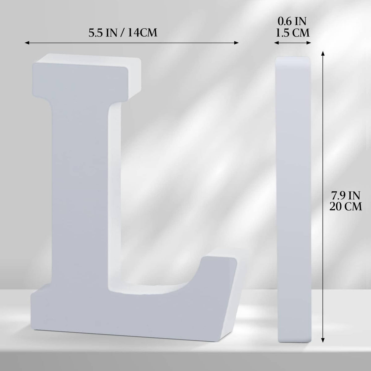 White wooden wall letter I, raised 8-inch decor piece