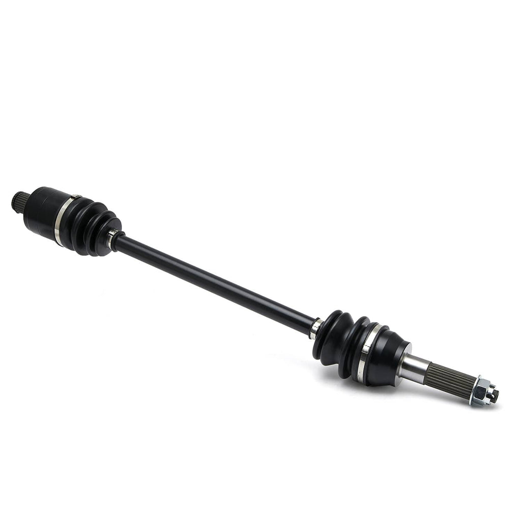 Black CV axle shaft with rubber boot and metal splined end