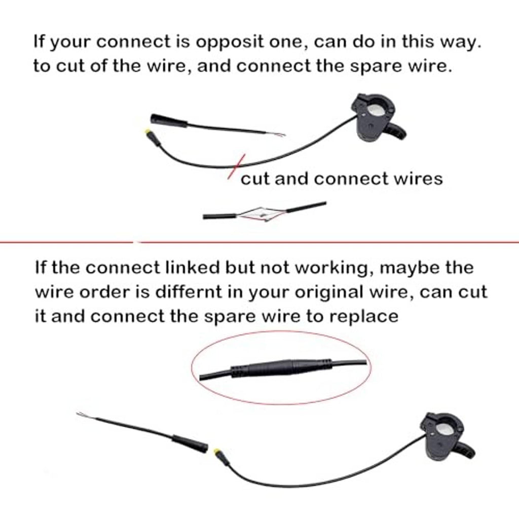 Thumb throttle wire connection kit with pre-cut leads and spare wiring