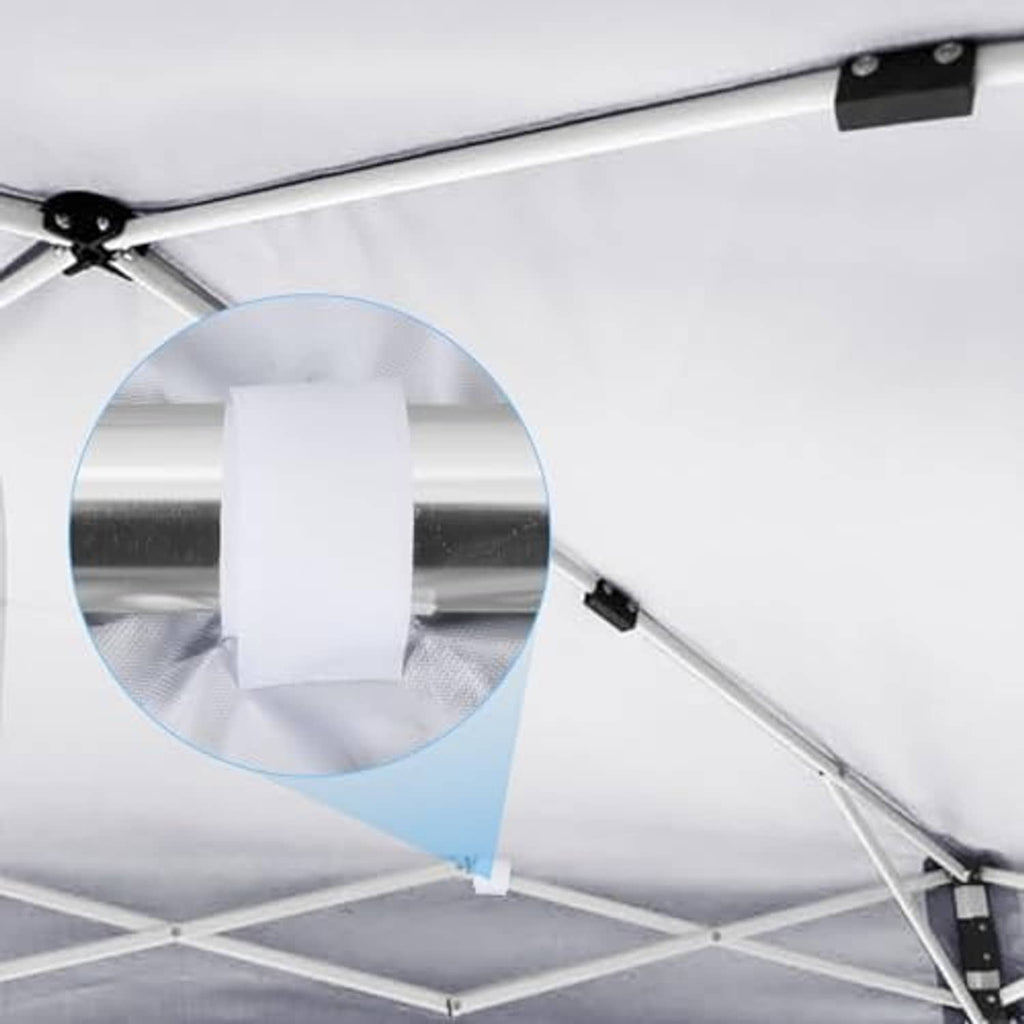 White canopy top cover with corner reinforcement sleeves and hanging strap detail