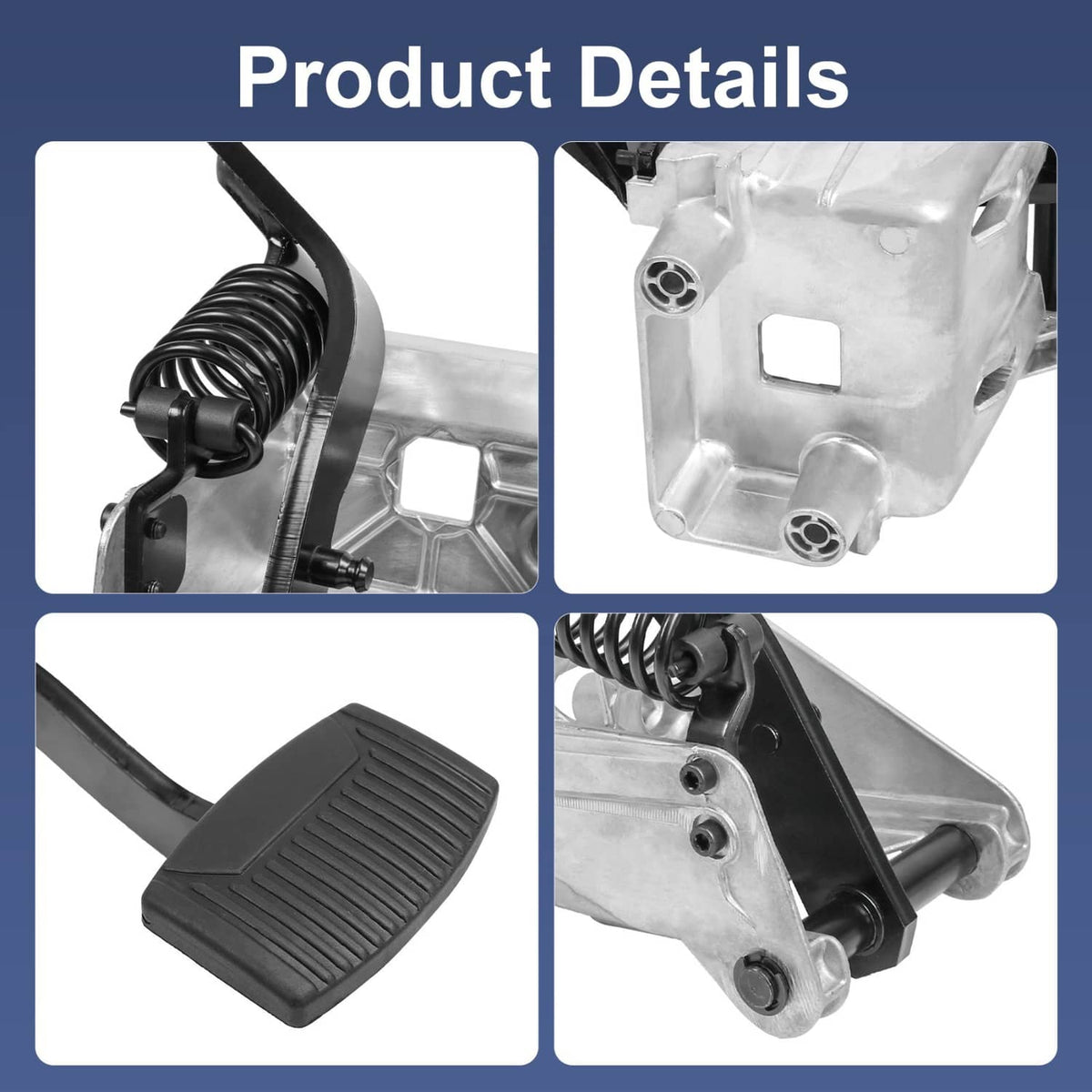 Clutch pedal assembly close-up: black rubber pad, coil spring, and metal brackets