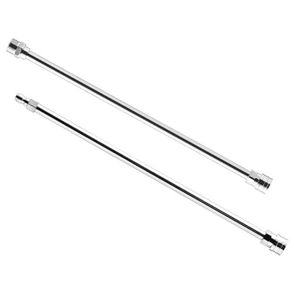 Dual stainless pressure washer wand extensions with threaded connector ends