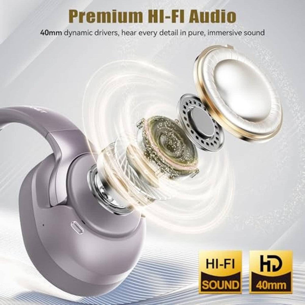 Gray over-ear headphones with cushioned ear cups and visible speaker grilles