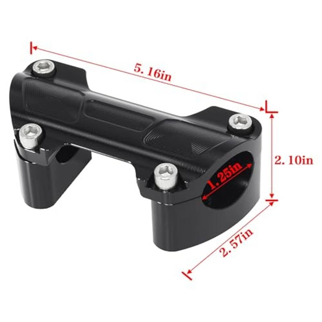 Black handlebar riser top clamp kit with four mounting bolts and curved clamp bases