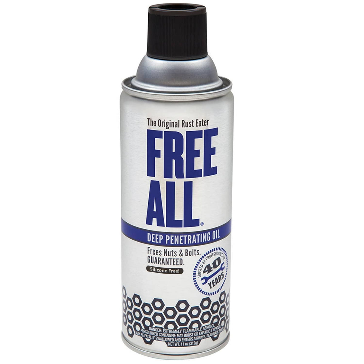 Free All deep penetrating oil aerosol can, black cap and silver body