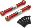 Red metal steering linkage rods with chrome ball joints and black screws