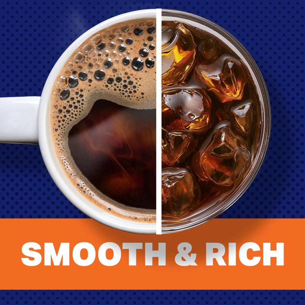 Cup of instant coffee split view: hot foam and iced coffee