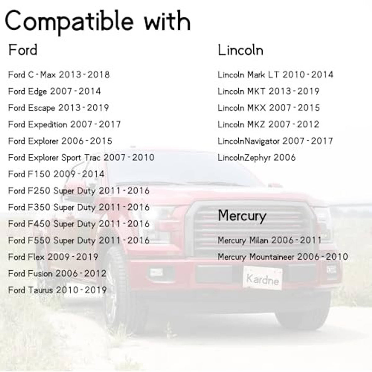Vehicle compatibility list overlay with car image background