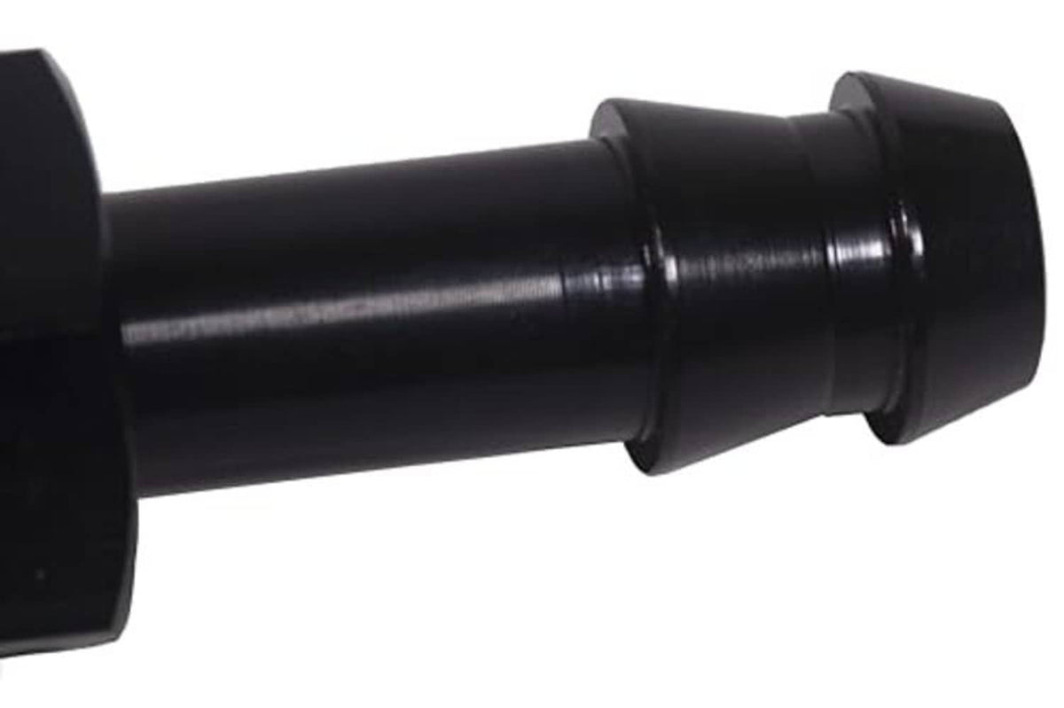 Black cylindrical hose barb end on straight adapter fitting