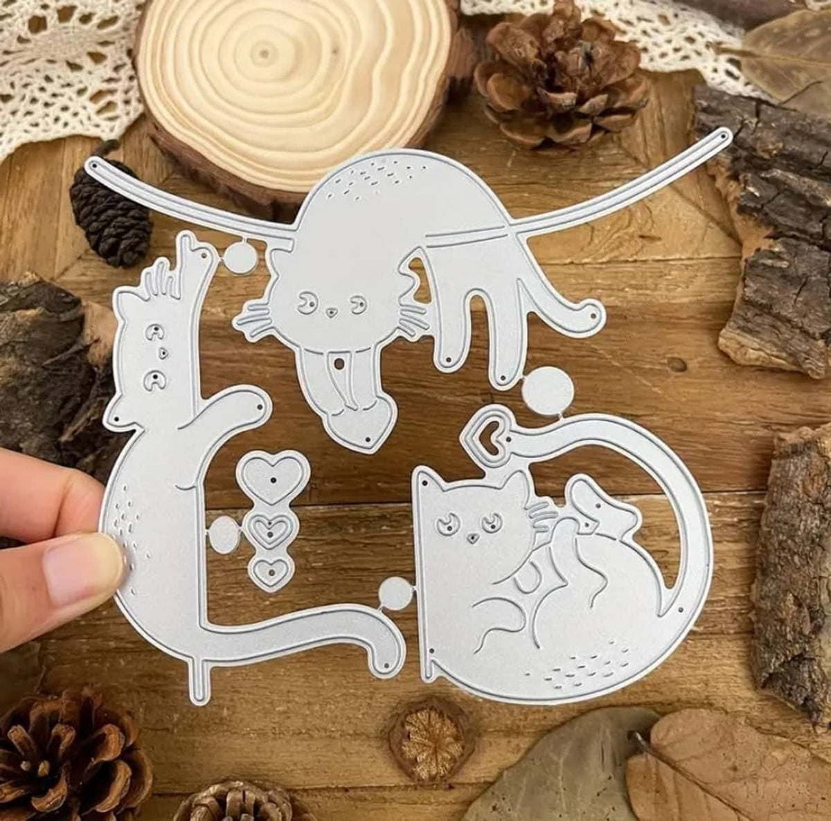 RivetOak 3Pcs/Set Cats Metal Die Cuts, Lovely 13.1 x 11.3cm/5.16 x 4.45inch, silver