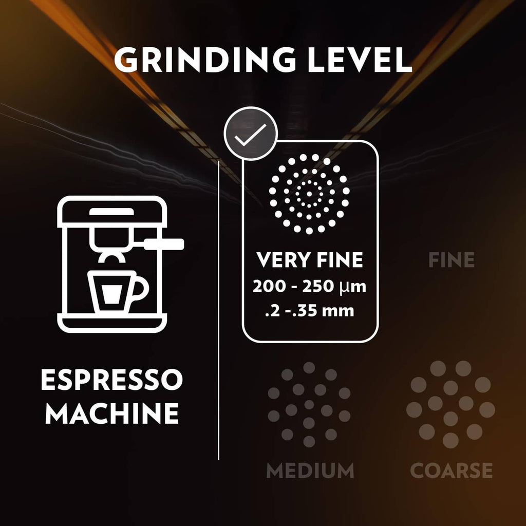 Lavazza Espresso whole bean coffee grinding guide, very fine for espresso machines