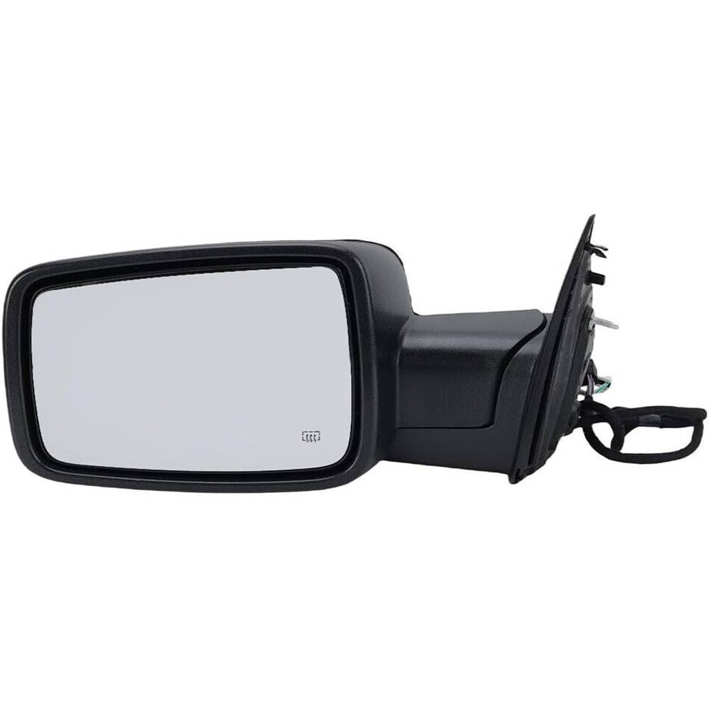 Left side power-fold mirror with black housing and white mirror glass