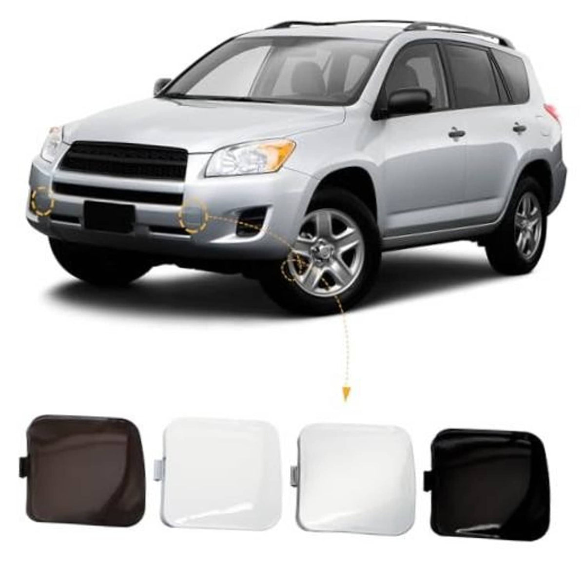 Front bumper tow hook cover caps, left driver side, unpainted, four color options