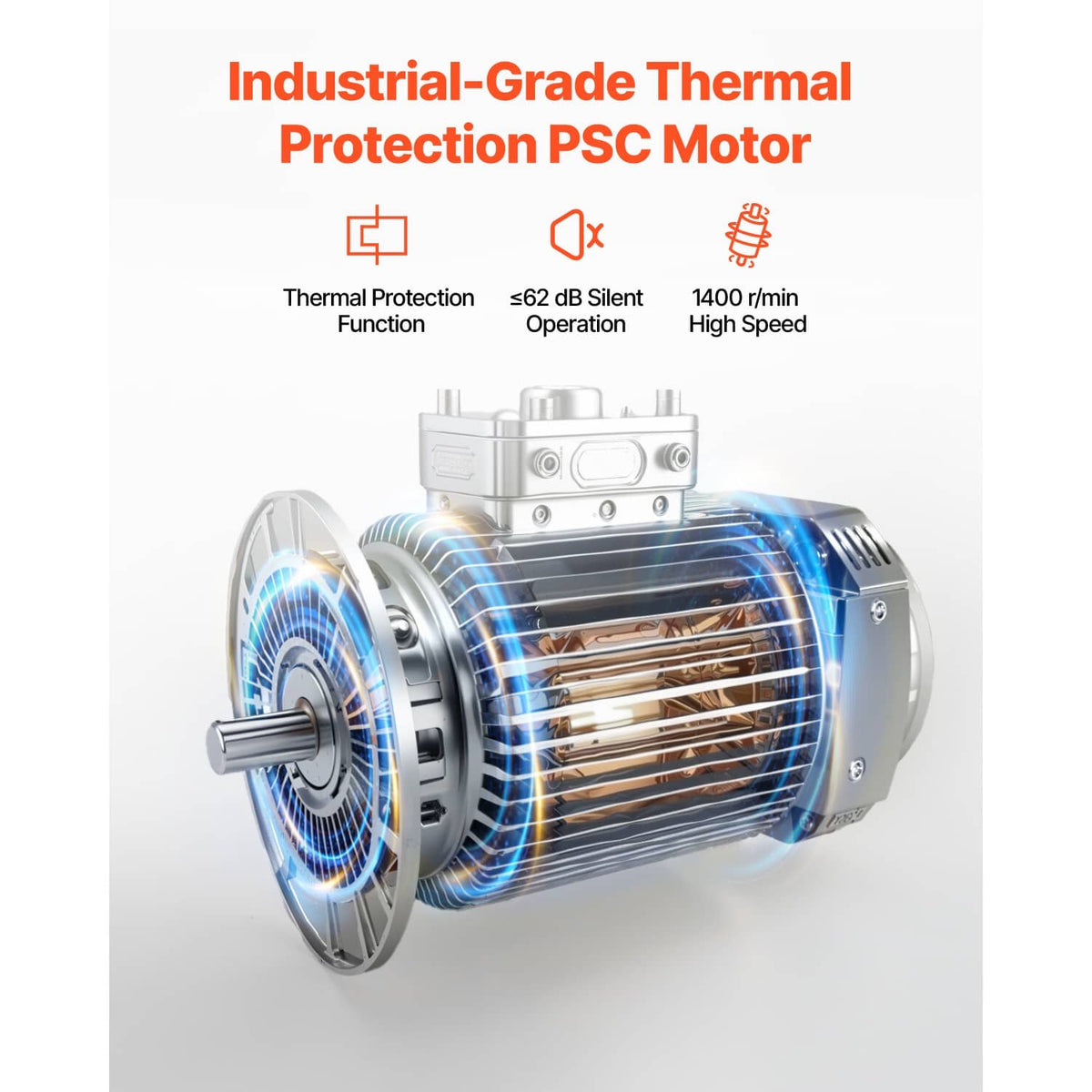 Pedestal fan motor cutaway with visible airflow around spinning blades
