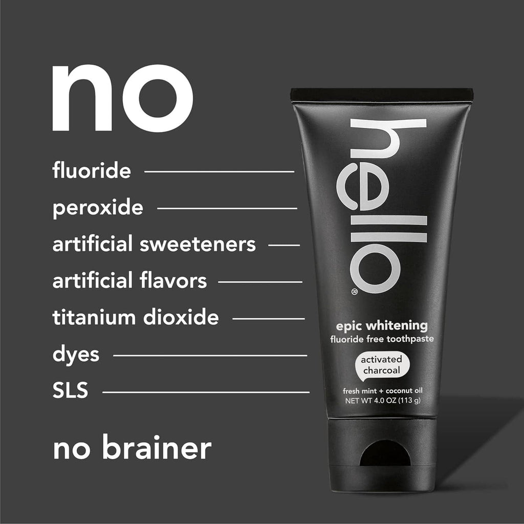 Fluoride-free activated charcoal toothpaste tube, dark gray hello branding
