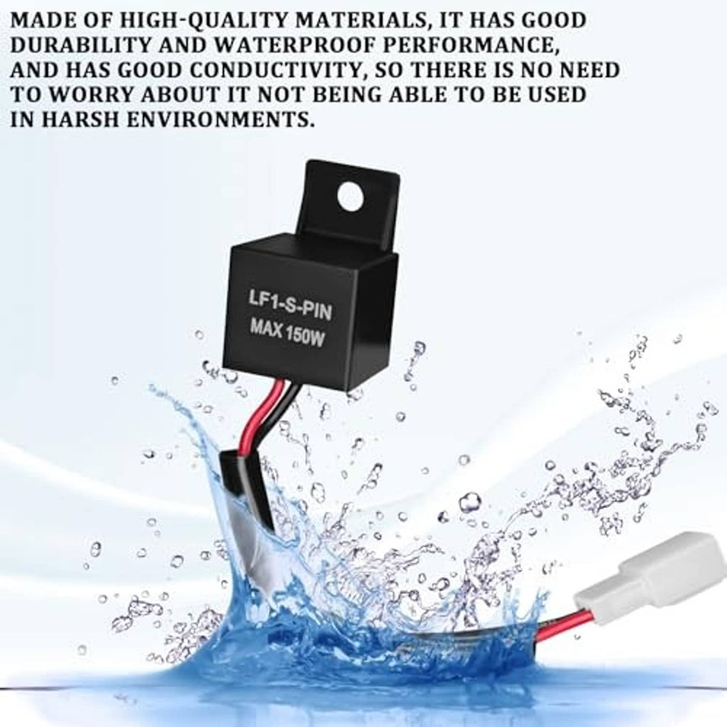Black LF1-S-PIN LED flasher relay module with red/black wires and water spray