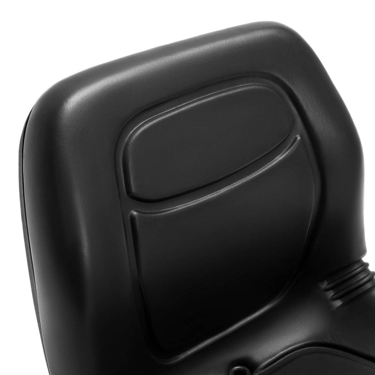 Close-up of black seat backrest panel with rounded rectangular insert
