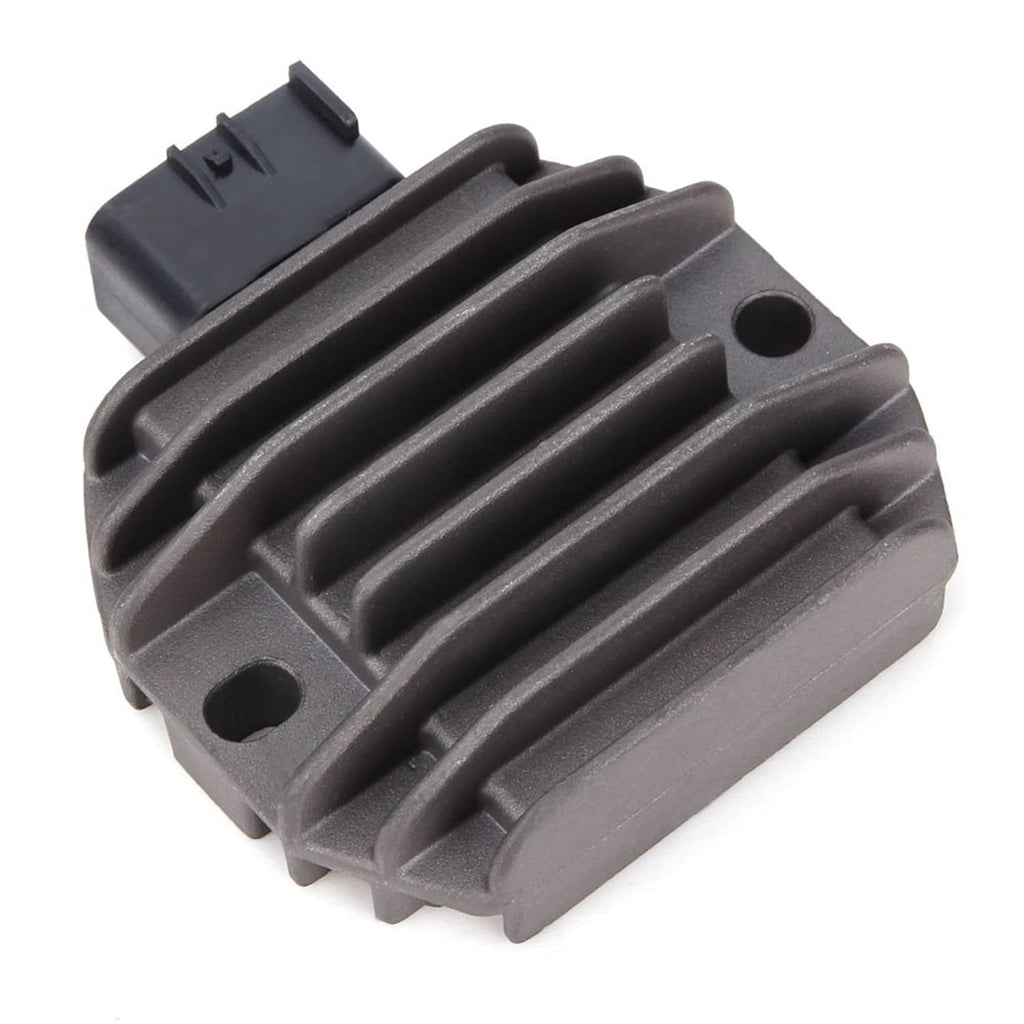 Voltage regulator rectifier unit close-up with black connector and textured housing
