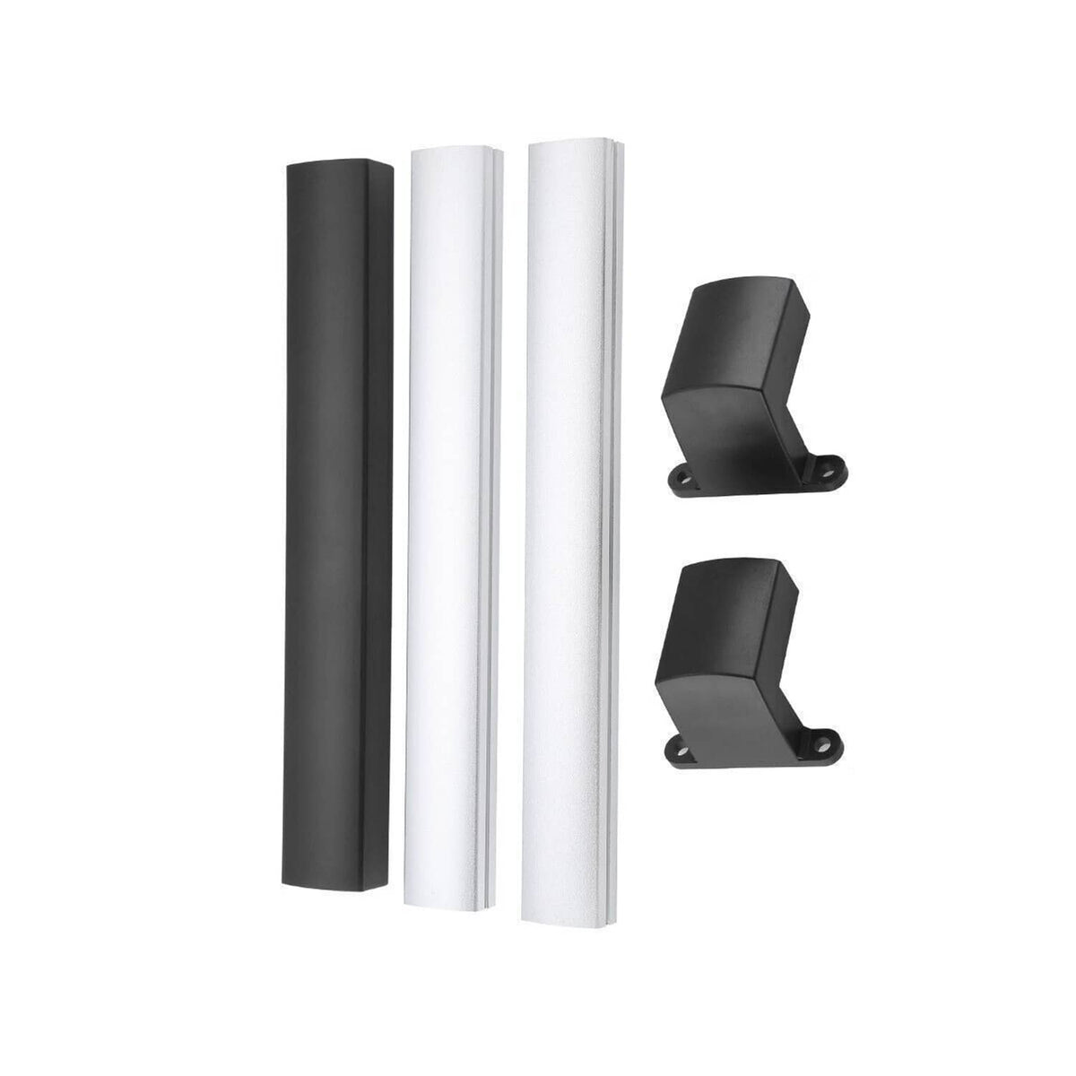RV screen door cross bar handle with black brackets and white aluminum bars