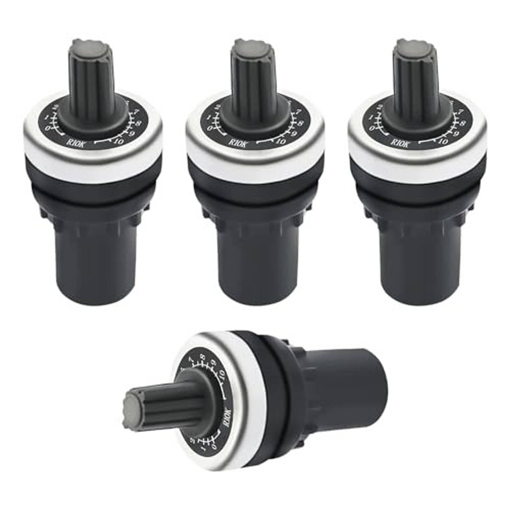 Four rotary speed potentiometers with black bodies and silver dial adjustment knobs
