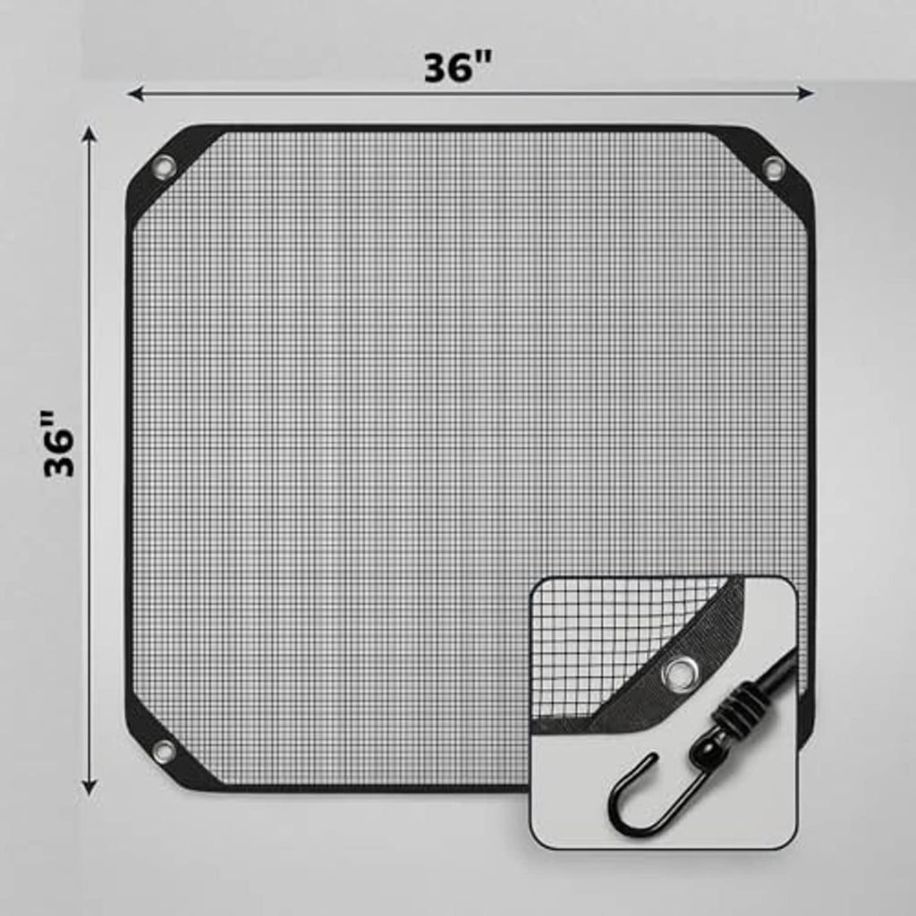 Square AC unit screen cover, 36 in by 36 in with elastic bungee cord points