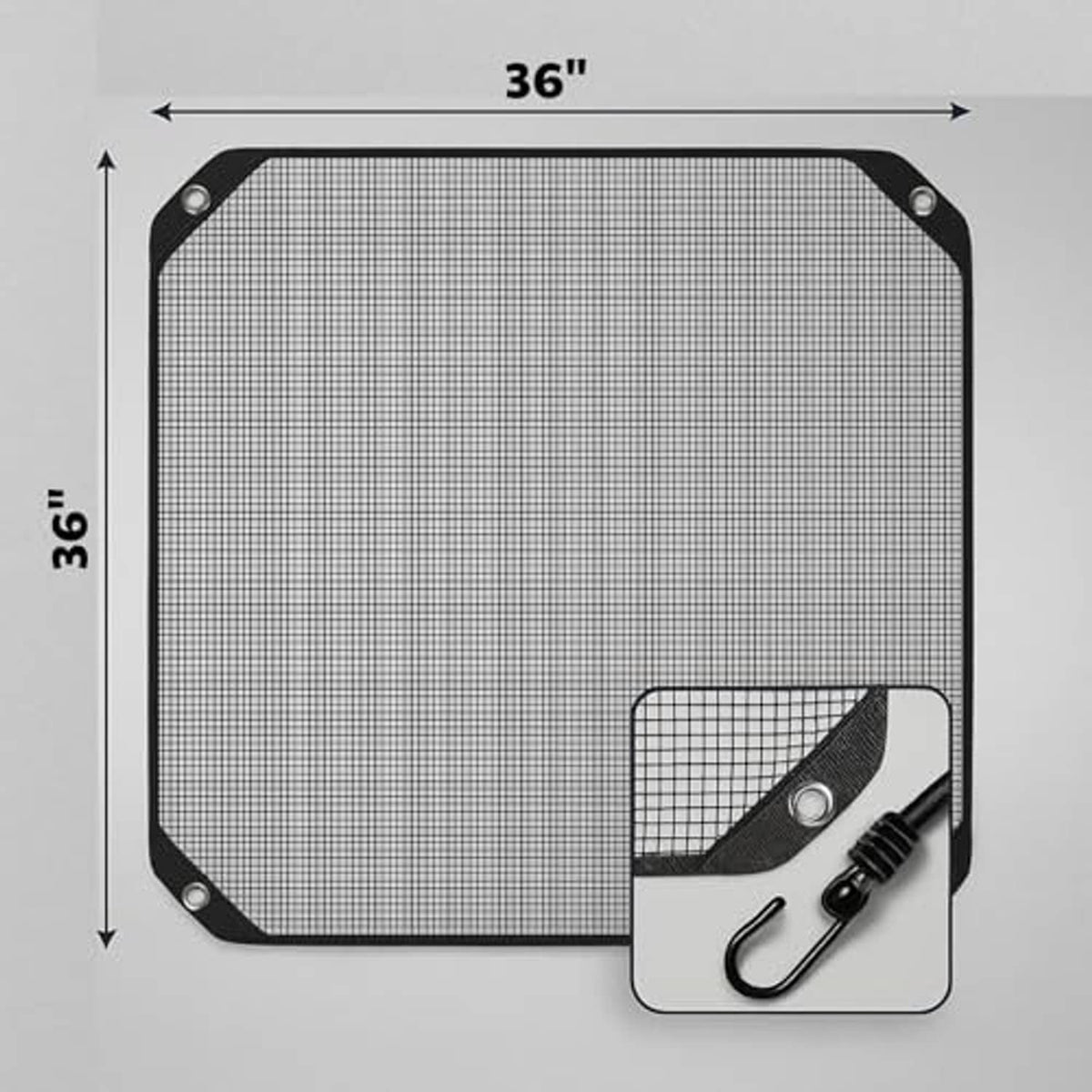 Square AC unit screen cover, 36 in by 36 in with elastic bungee cord points