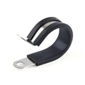 1-inch stainless steel cable clamp with black rubber cushion, flat mounting tab