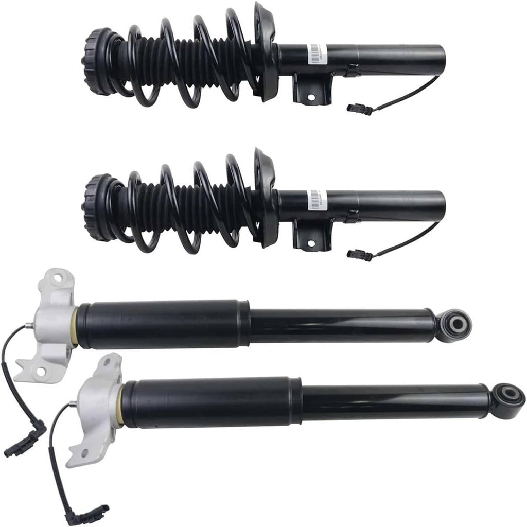 Shock strut assemblies set with black dampers and coil springs, brackets and cables