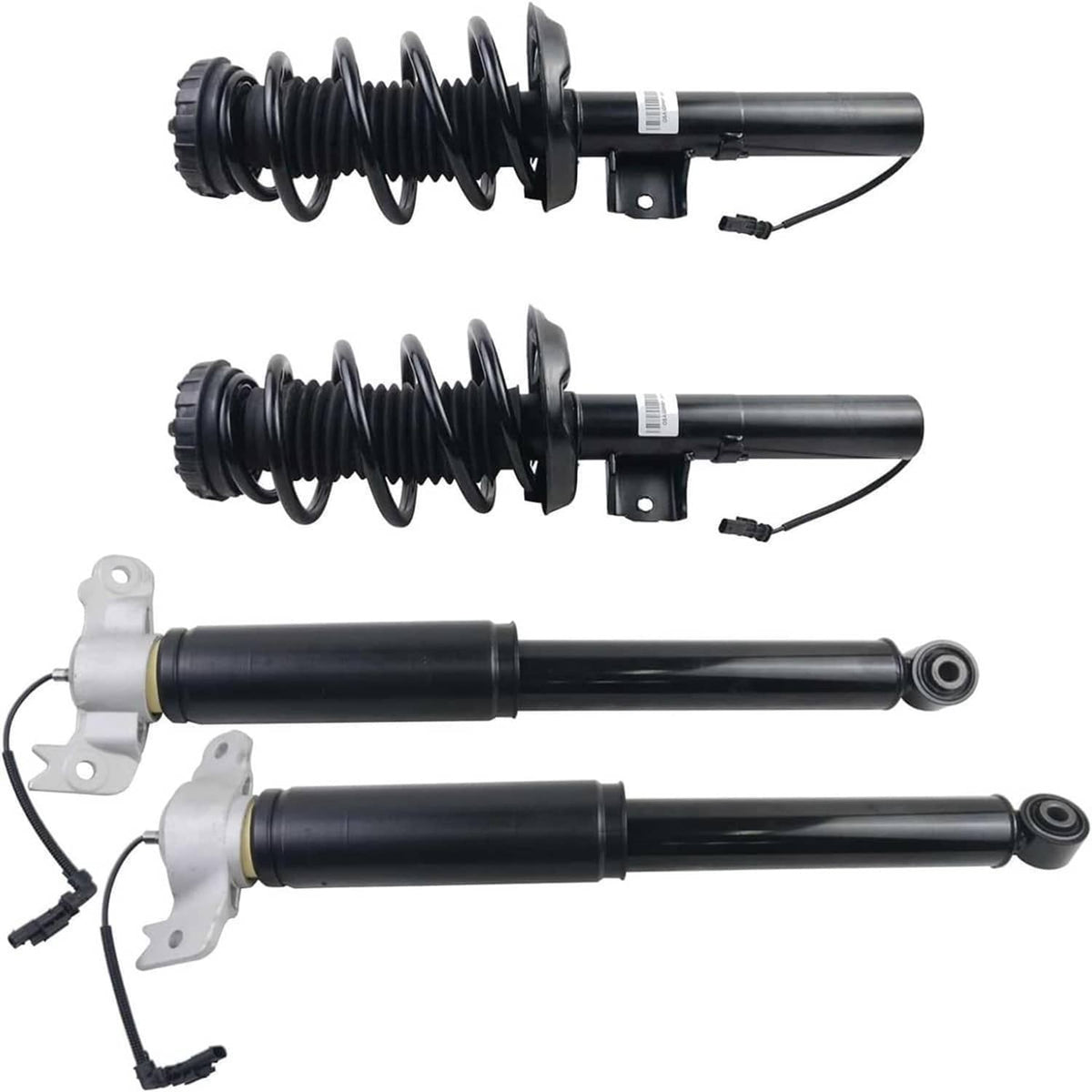 Shock strut assemblies set with black dampers and coil springs, brackets and cables