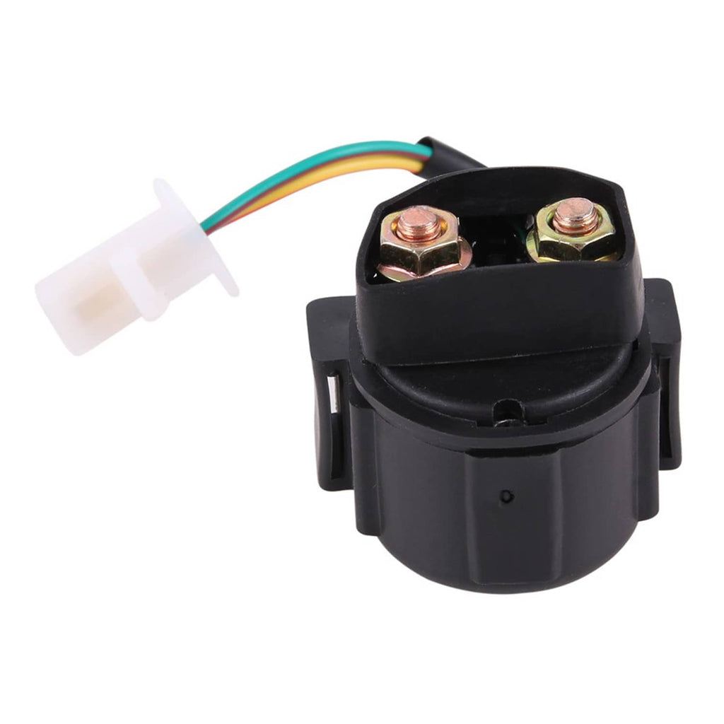 Black starter relay solenoid with white connector and dual terminal bolts on top