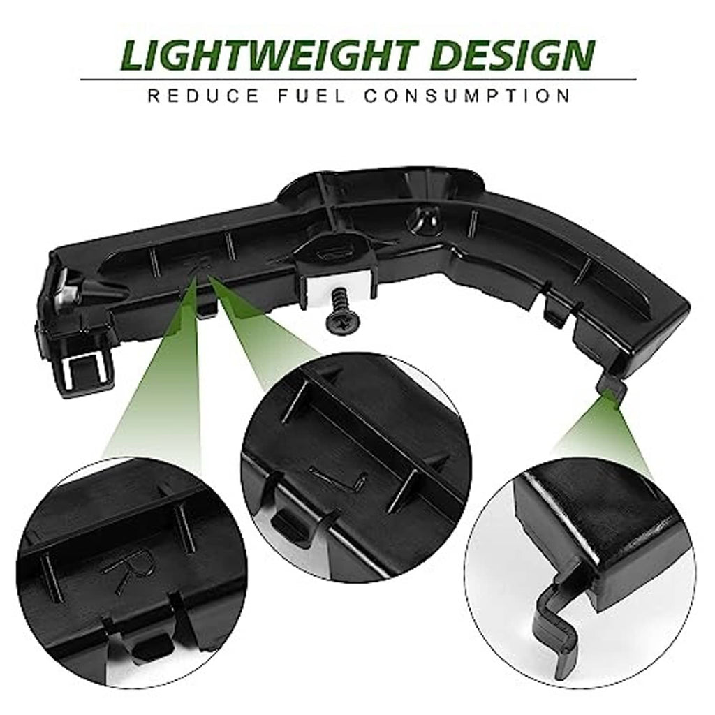 Black plastic bumper support brackets with included screws, close-up view