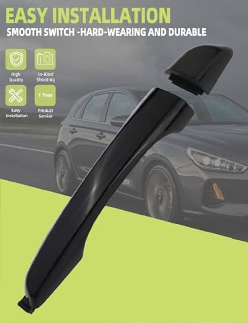 Black exterior door handle cover, angled view with raised end tab