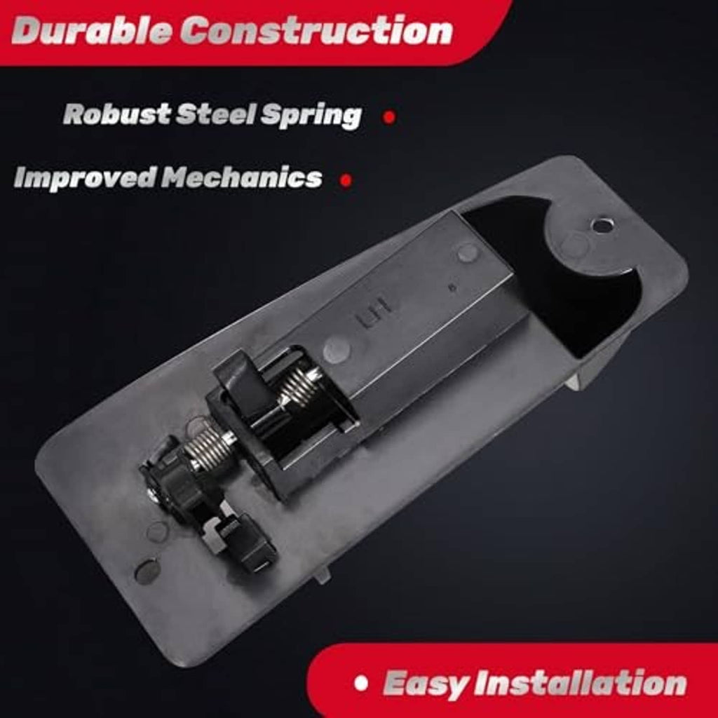 Textured black exterior door handle assembly with metal spring inside