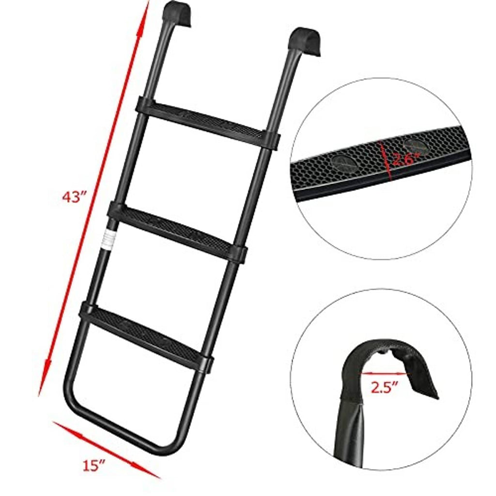 Trampoline ladder slide kit shown with size callouts and black step bars