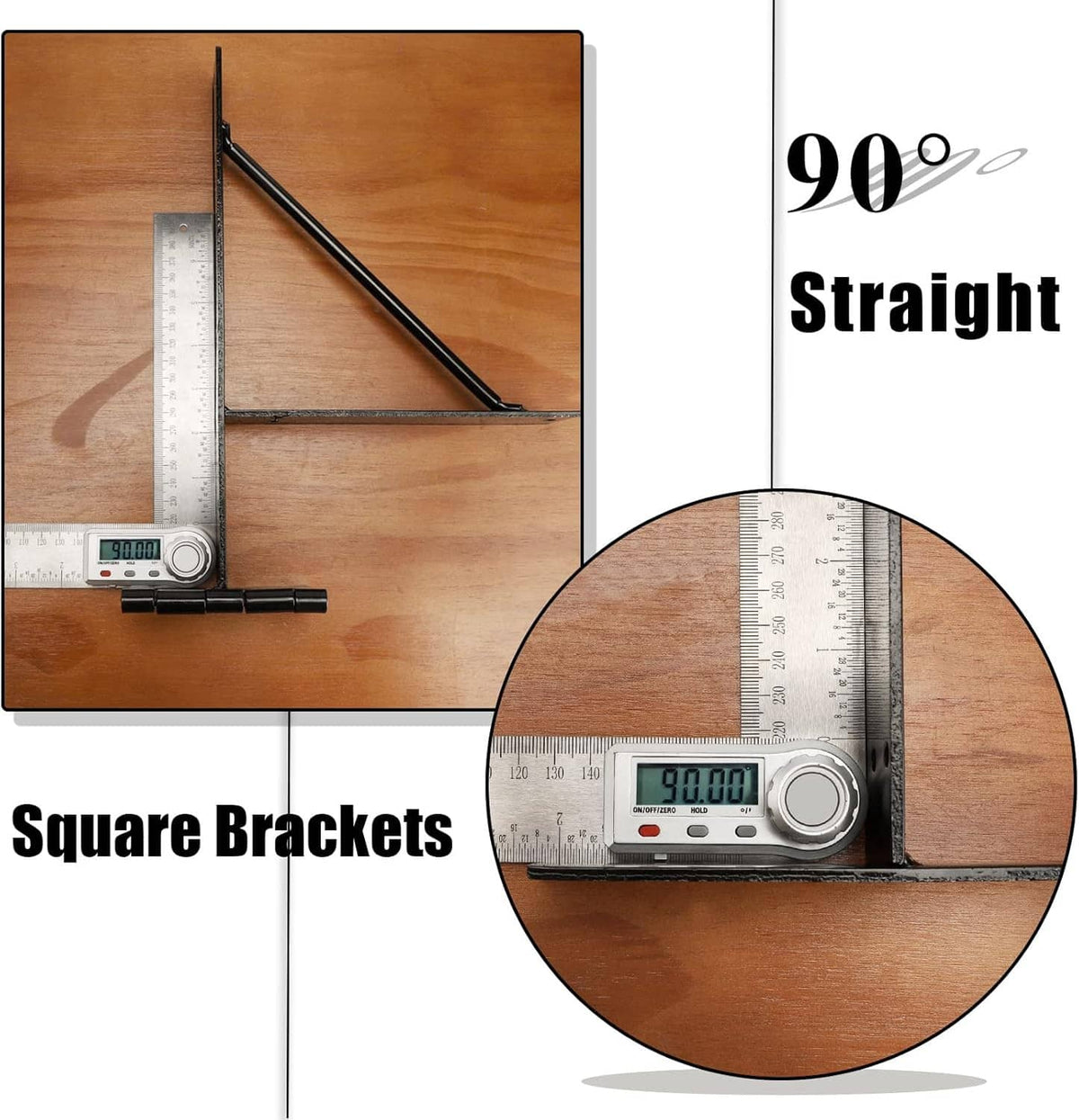 Metal corner brace bracket kit with straight-angle support design for gate corners