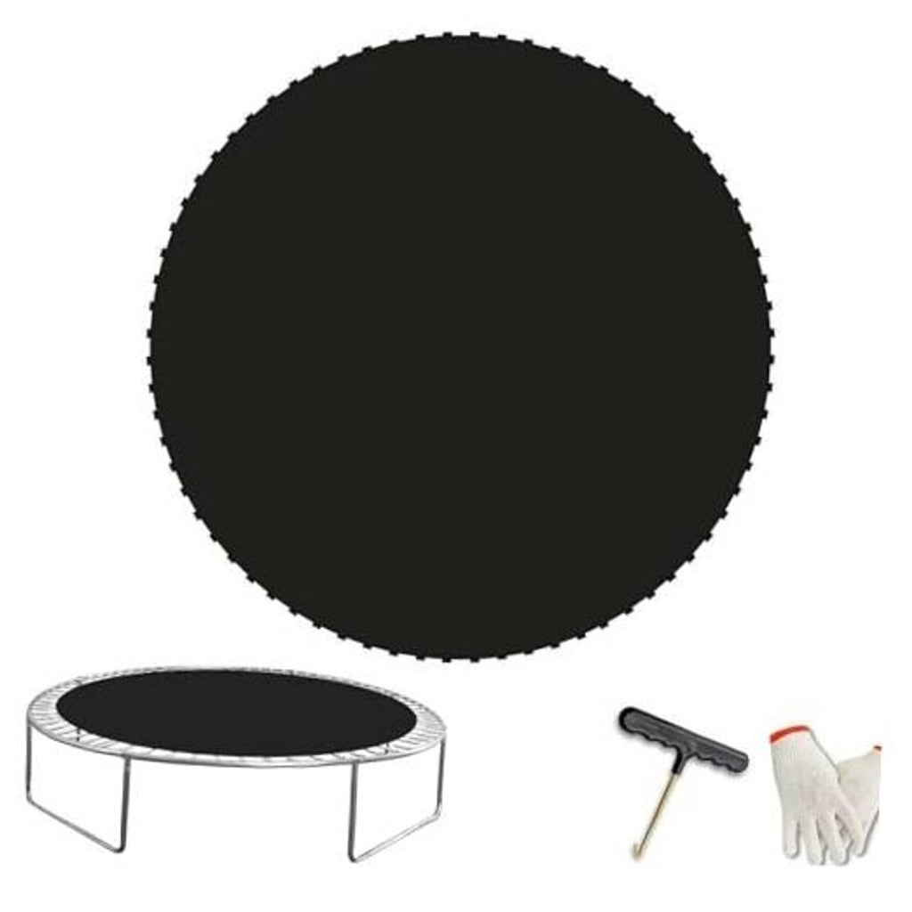 Round black trampoline replacement jumping mat with textured bounce surface