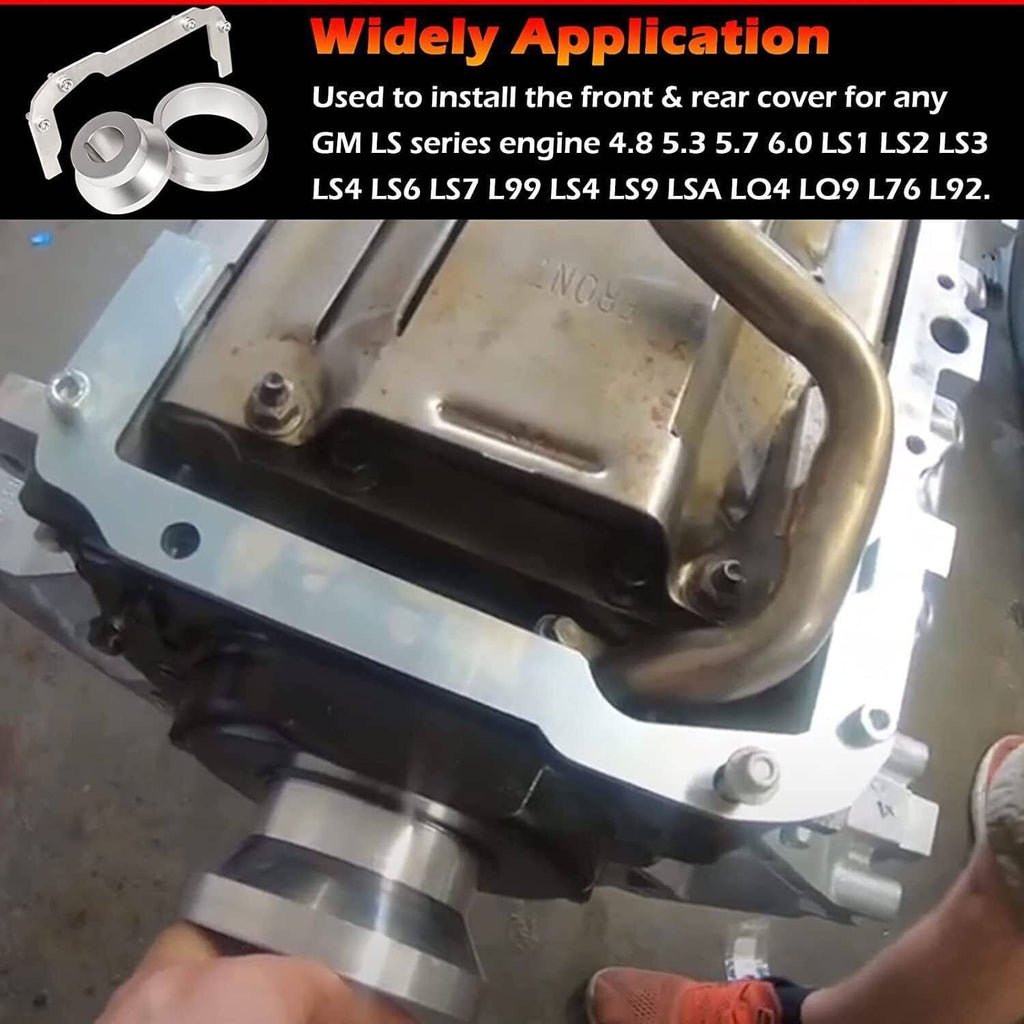 GM LS oil pan alignment tool with metal alignment components and mounting plate, bolts included