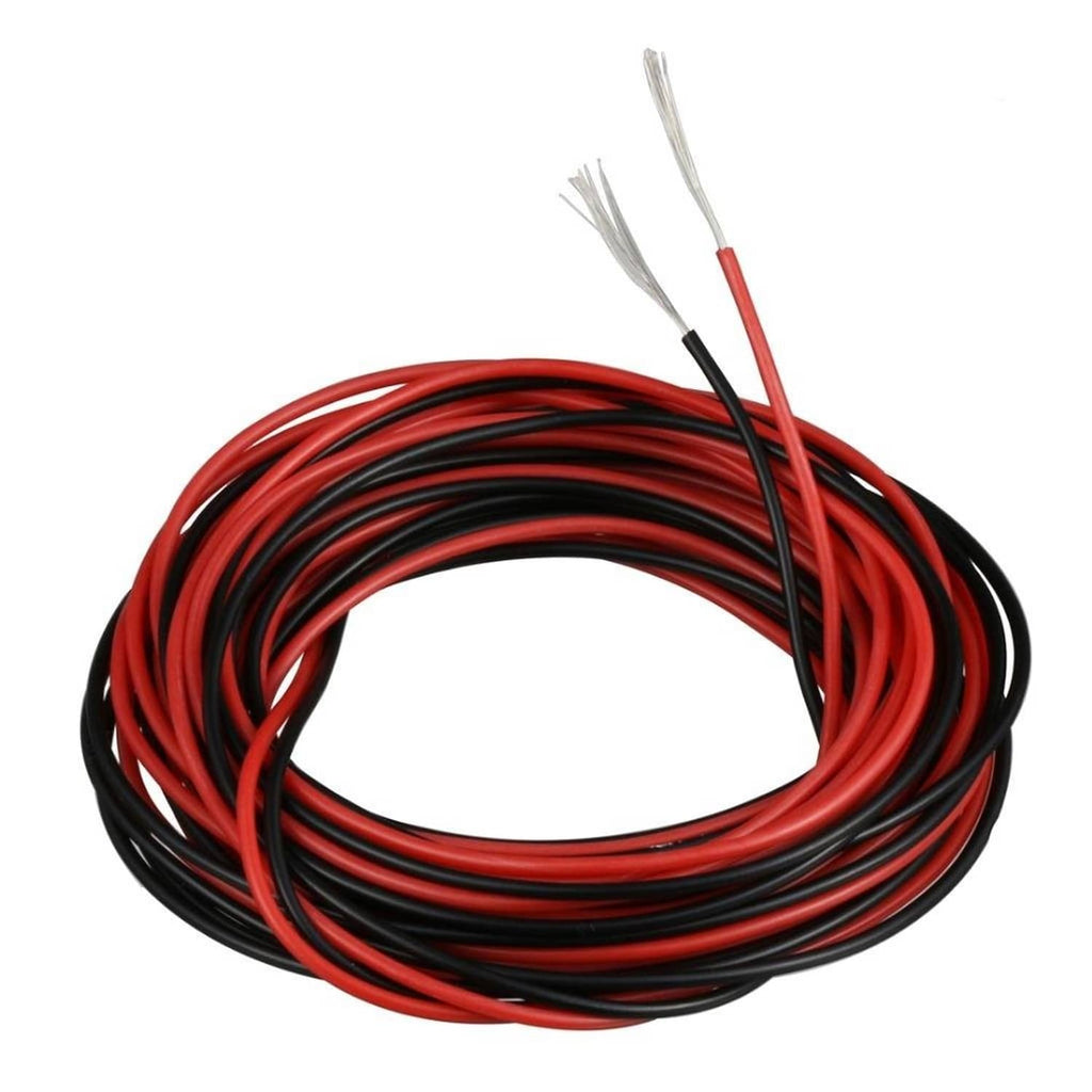 28-gauge silicone wire bundle, red and black coiled with two loose strands