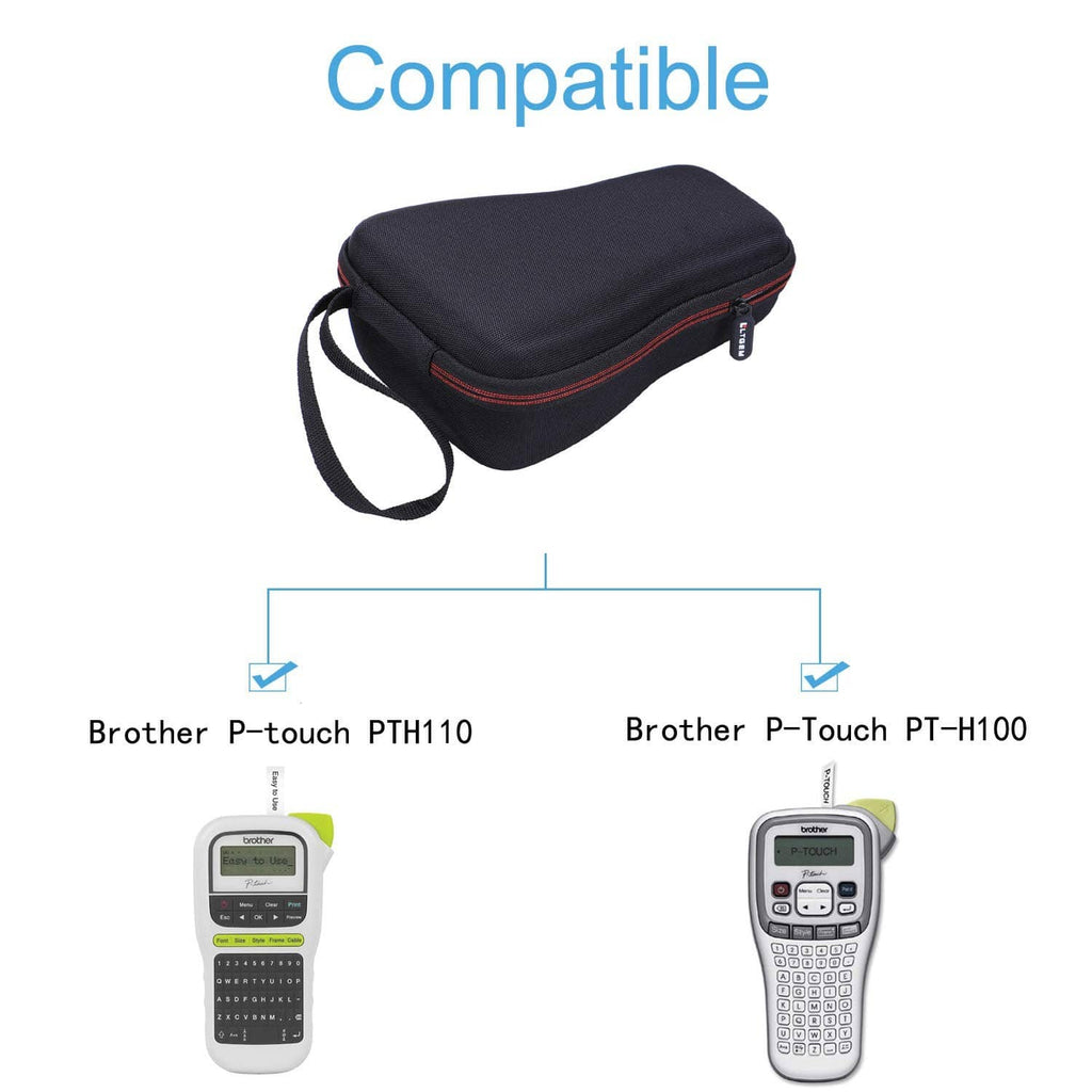 Black hard-shell label printer case with zipper and carry strap, compact protective