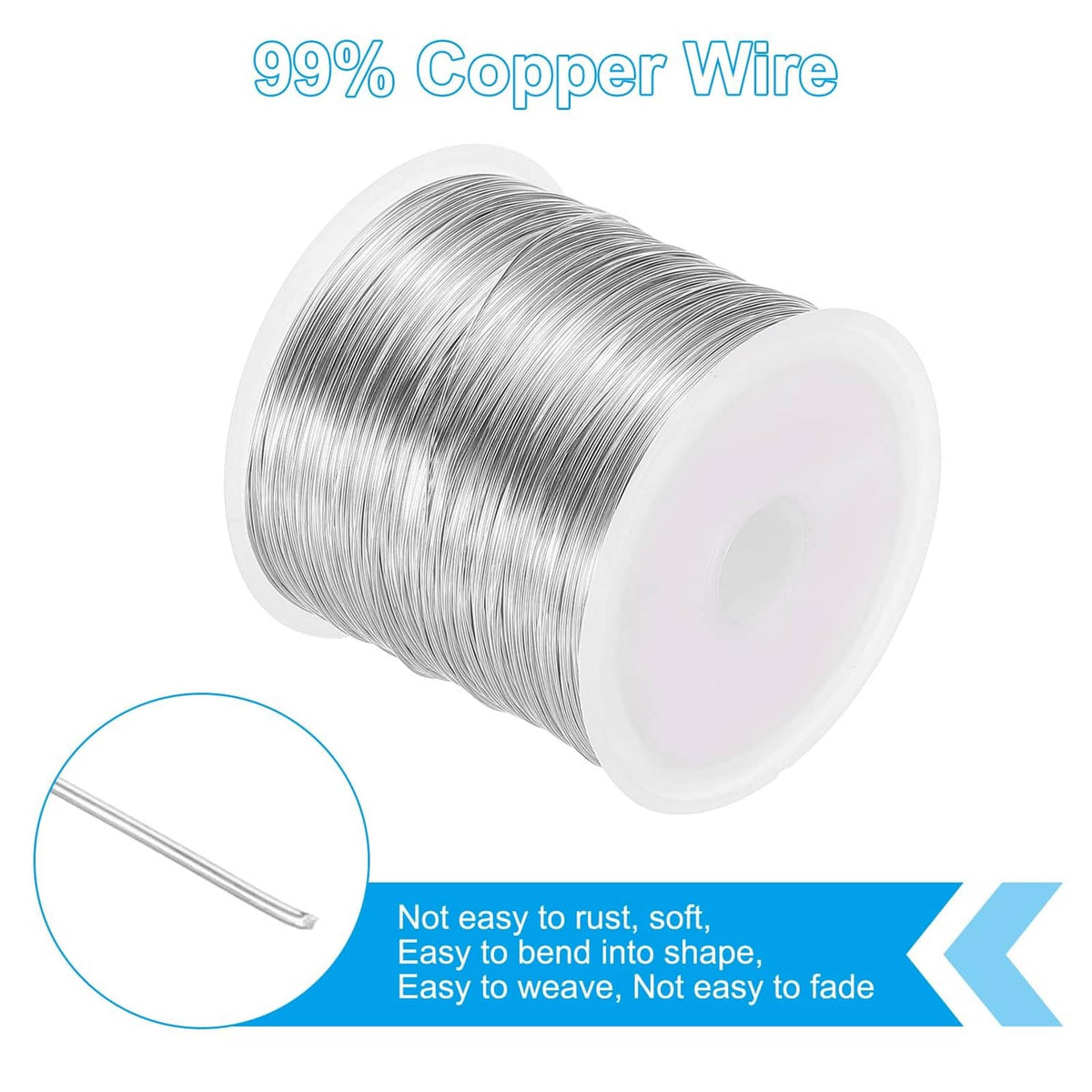 99% copper jewelry wire on a compact spool, silver tone, 28 gauge