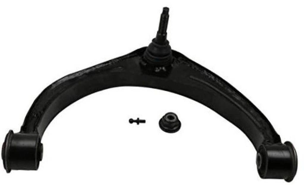 Front upper suspension control arm with ball joint assembly, black metal with rubber bushings