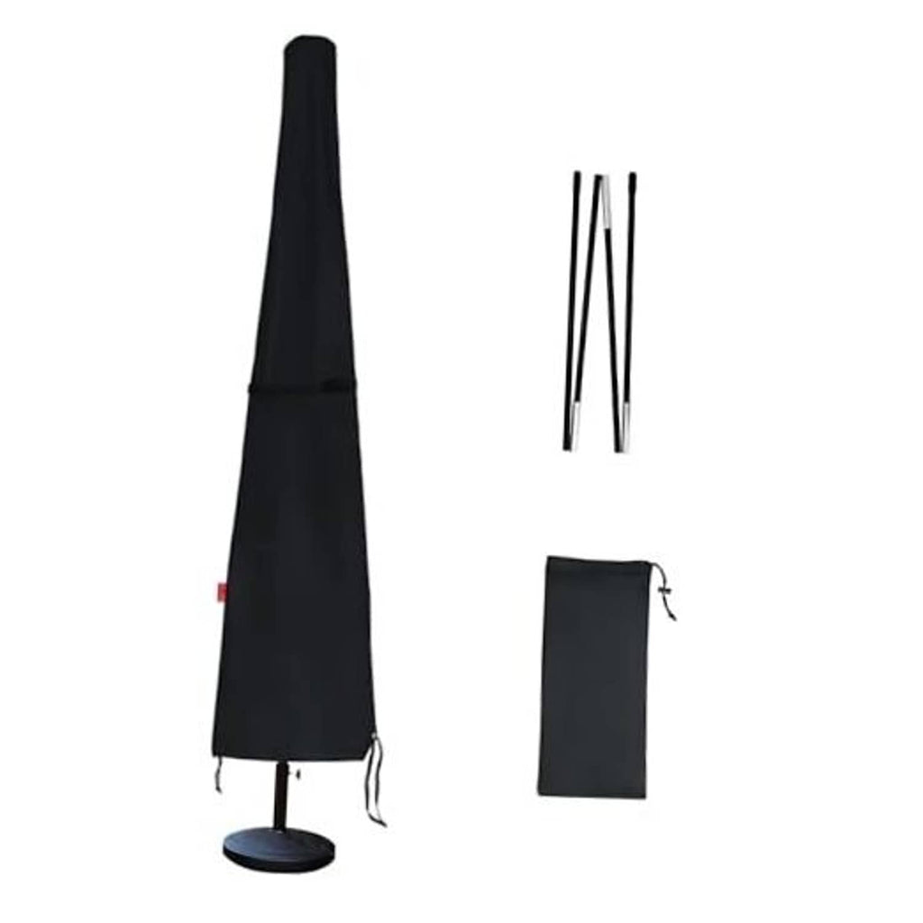 Black market umbrella cover with drawstring hem and tall tapered shape