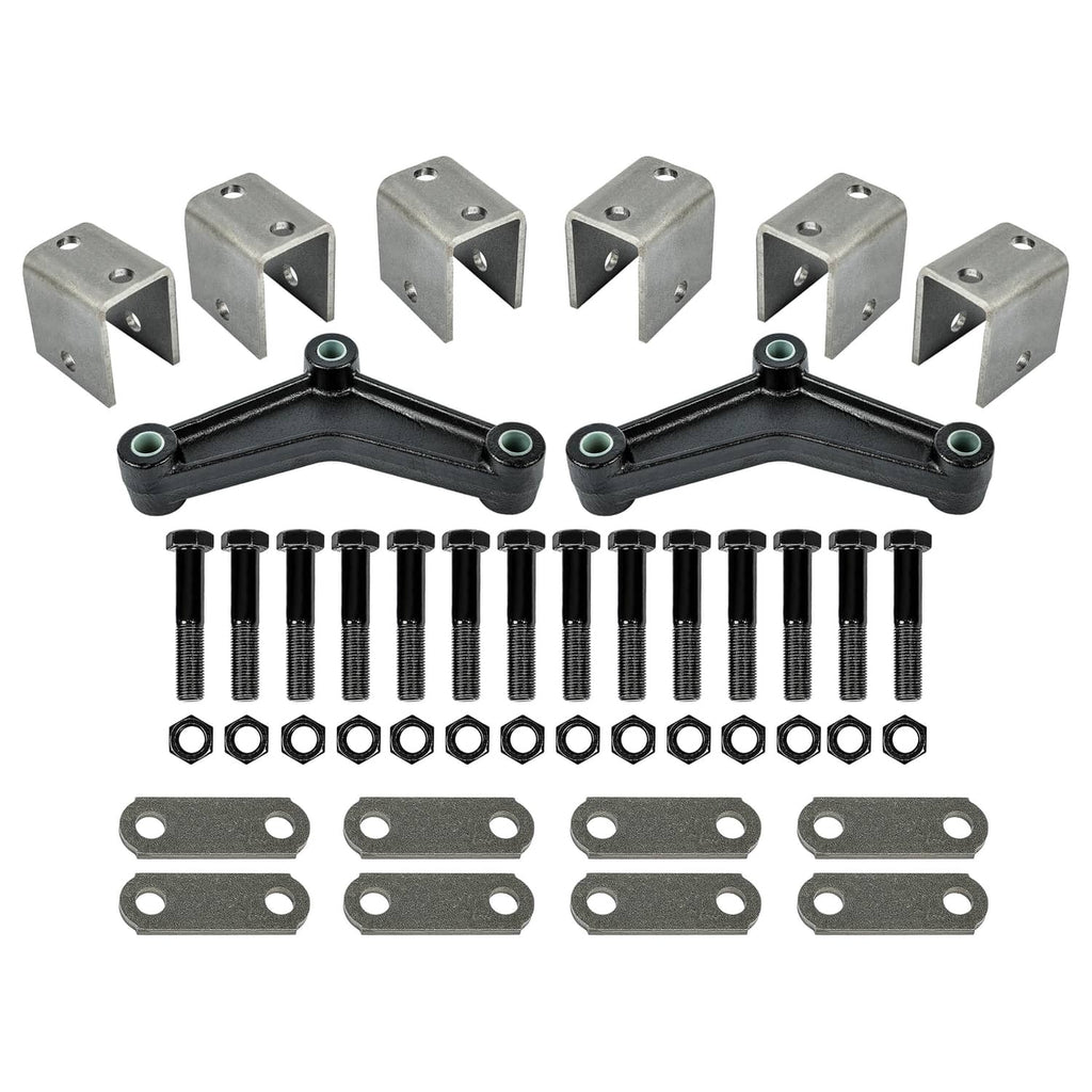 Trailer leaf spring hanger kit set: brackets, bolts, nuts, and washers