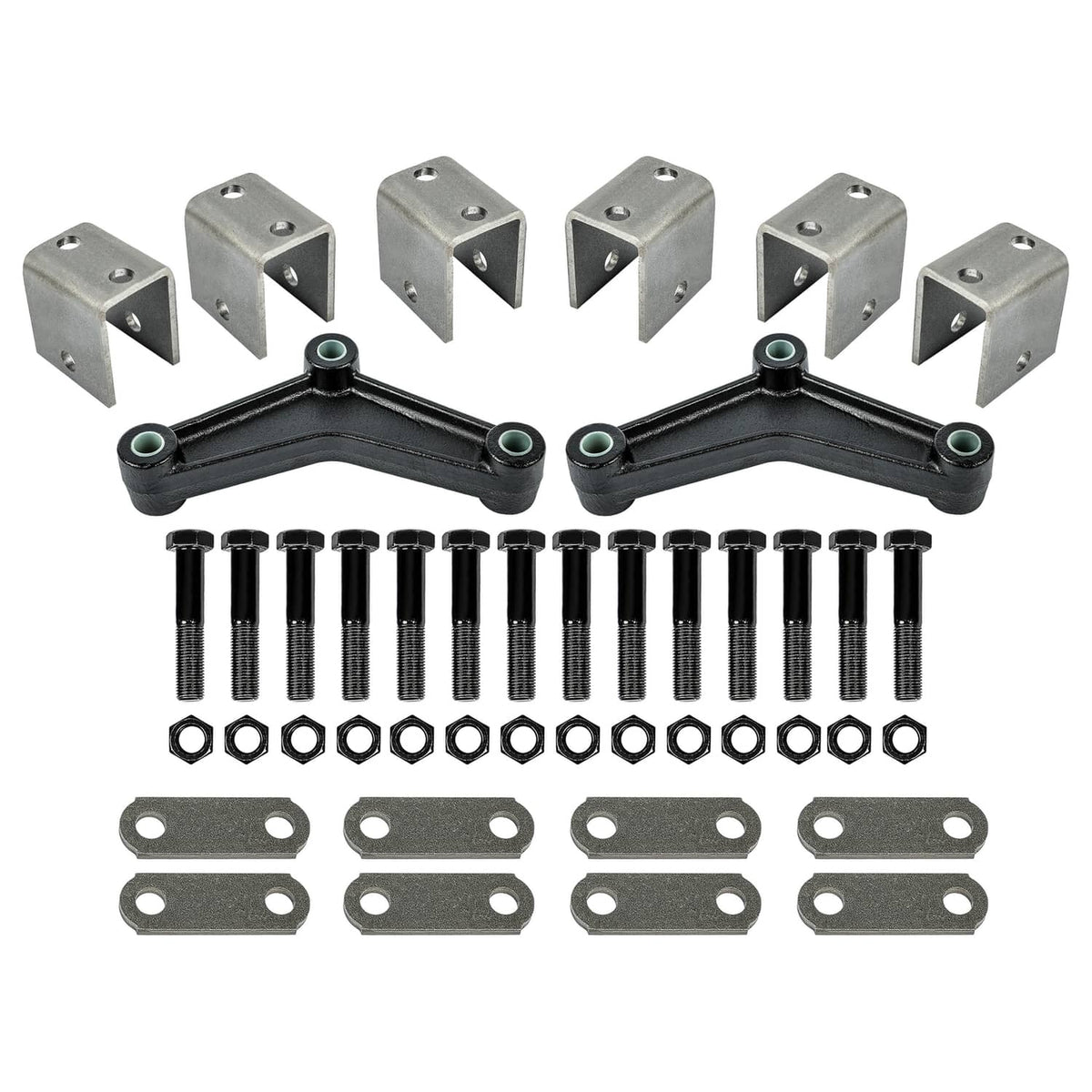 Trailer leaf spring hanger kit set: brackets, bolts, nuts, and washers