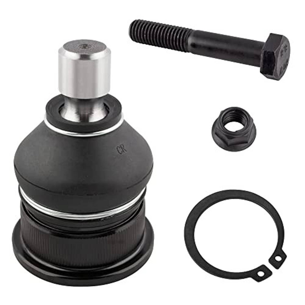 Upper ball joint assembly with black housing, metal cap, and included hardware