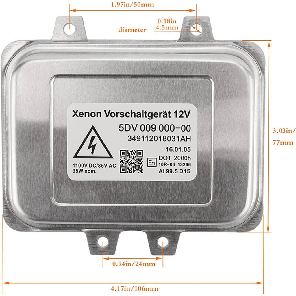 Xenon headlight ballast control unit with size dimensions, silver metal casing