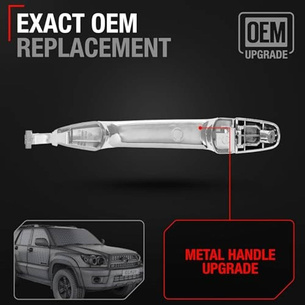 Upgraded exterior door handle, exploded view showing attachment points