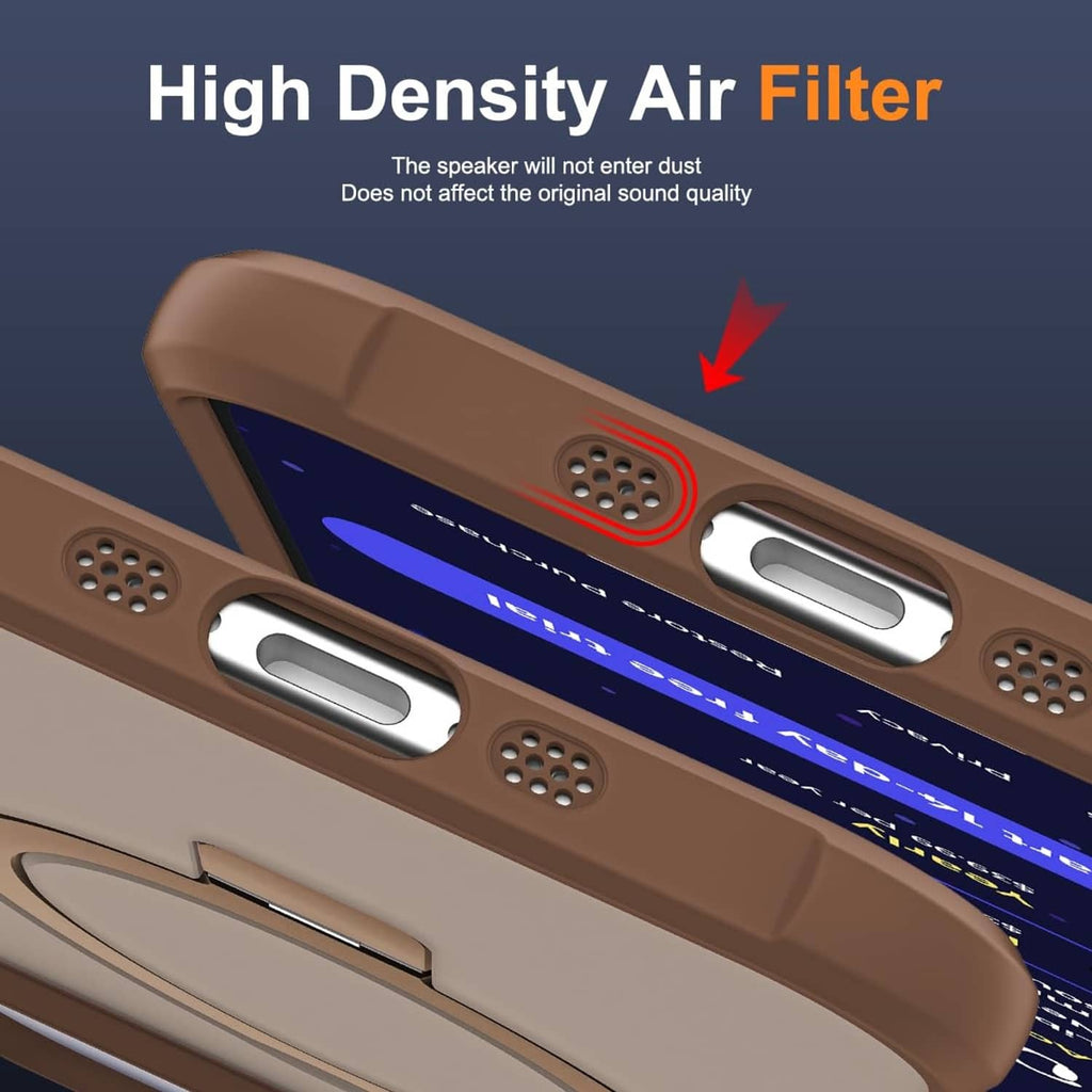 Desert brown phone case port area with speaker grille and opening cutouts