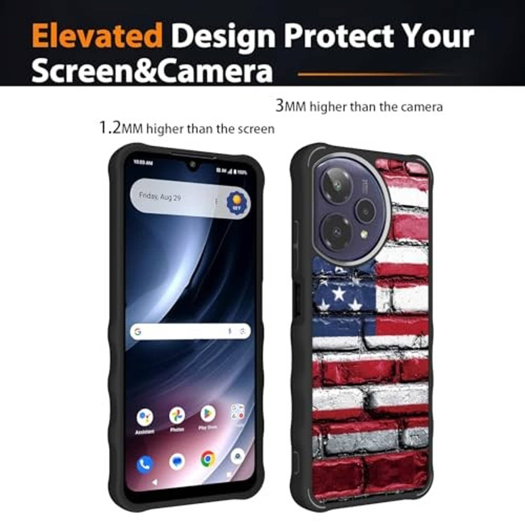 Phone case with raised bezel design and American flag brick print