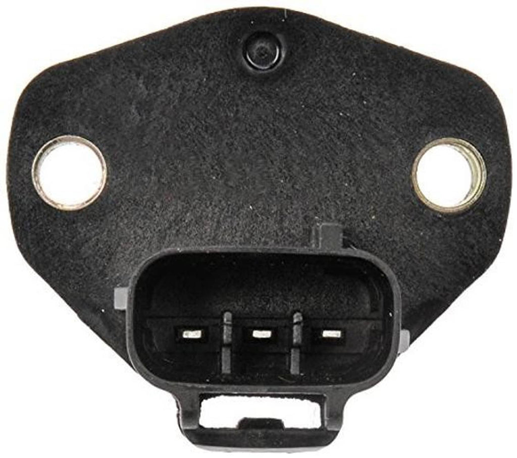 Throttle position sensor front face with black connector and two metal mounting holes